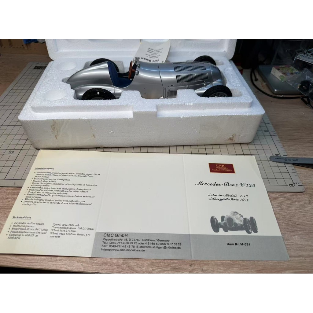 CMC 1/18 Mercedes-Benz W125 Silver Arrow Racing Car 1937 First Edition Alloy Full-Open Model Metal S