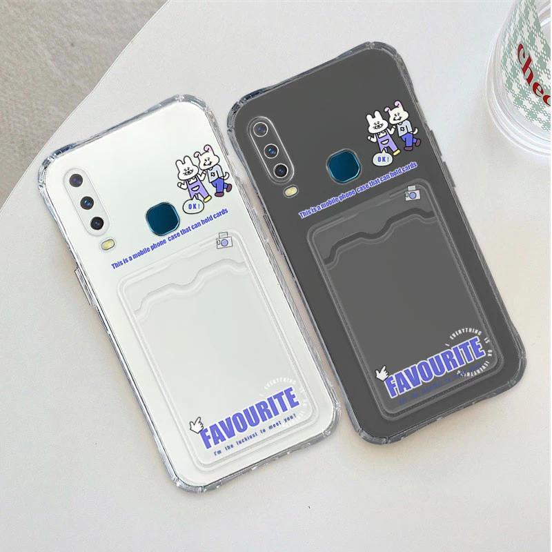 SoftCase ATM Card Slot ID Cardรูปแบบกระต่ายสีขาวสําหรับVivo Y11 2019 Y12 Y12i Y15 Y17 Y12A Y12S Y20 