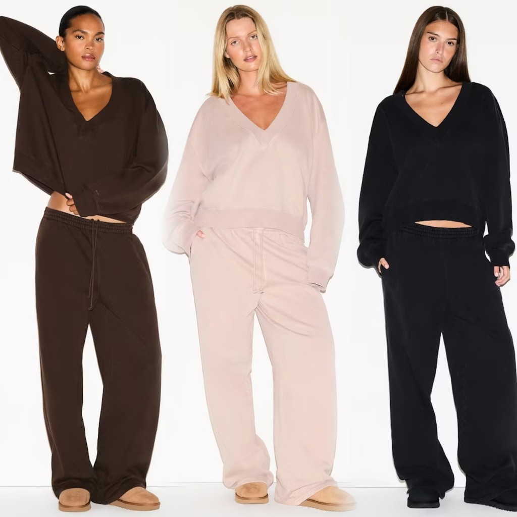 IJC1 Skims 25 สไตล์ใหม่ผู้หญิงฤดูใบไม้ร่วงฤดูหนาว Drawstring Sweatpants สีทึบ v-คอหลวม Slimmer ดูแฟช