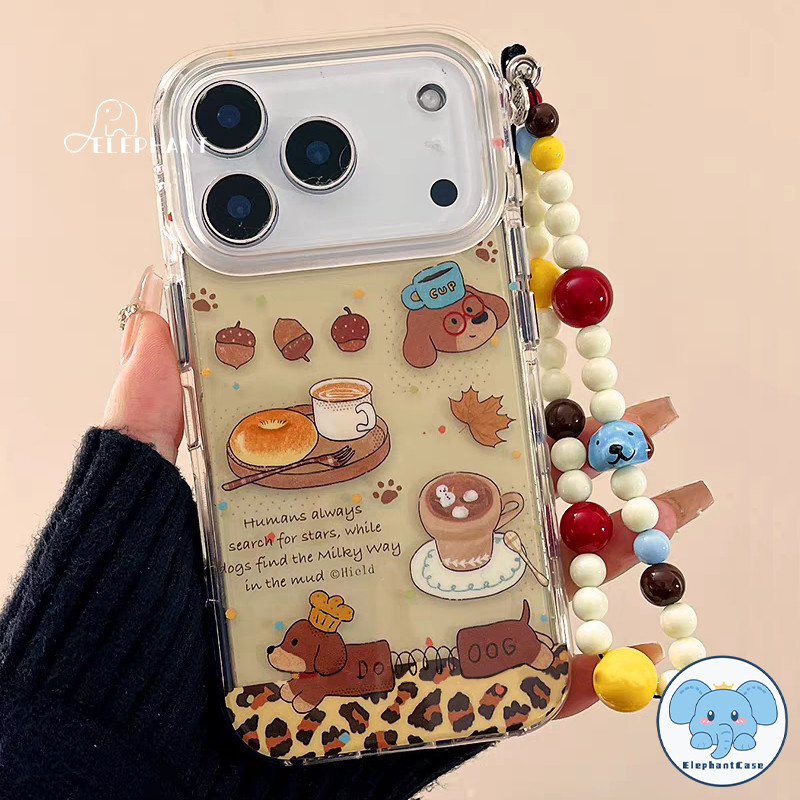 สำหรับIPhone 11 17 Air 15 13 12 16 14 Pro Max X XR XS Max 7 14 15 16 Plus SEโดนัท เชสนัท คอฟฟี่ ลูกสุนัข กำไลข้อมือ ฝาใส