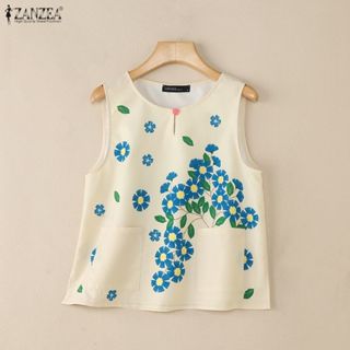 ZANZEA เสื้อลำลองสำหรับผู้หญิง สไตล์เกาหลี คอวี แขนกุด มีลาย…