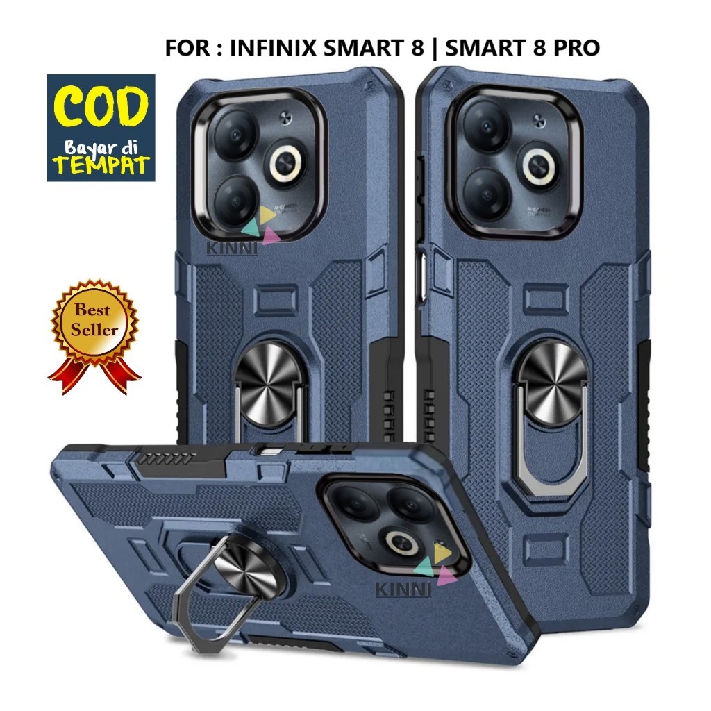 Infinix Smart 8 / Smart 8 Pro Hard Case Ring Armor Robot Case Kickstand Hybrid / Ring Holder