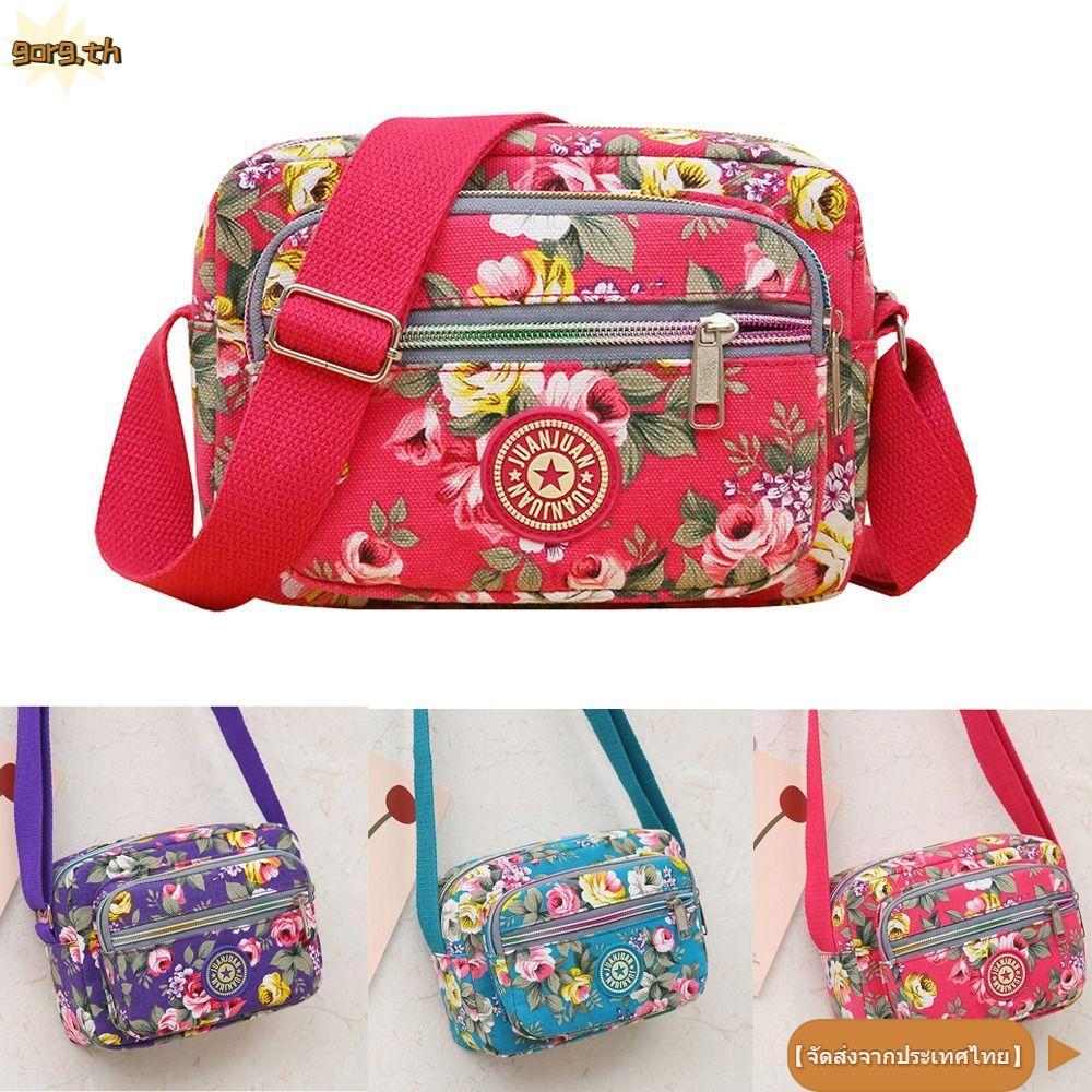 จัดส่งจากประเทศไทย กระเป๋าสะพายข้างGORG, กระเป๋าสะพายพิมพ์ลายดอกไม้ Vintage Multi Layered, Casual Nylon Classic Single Shoulder Backpack Mother