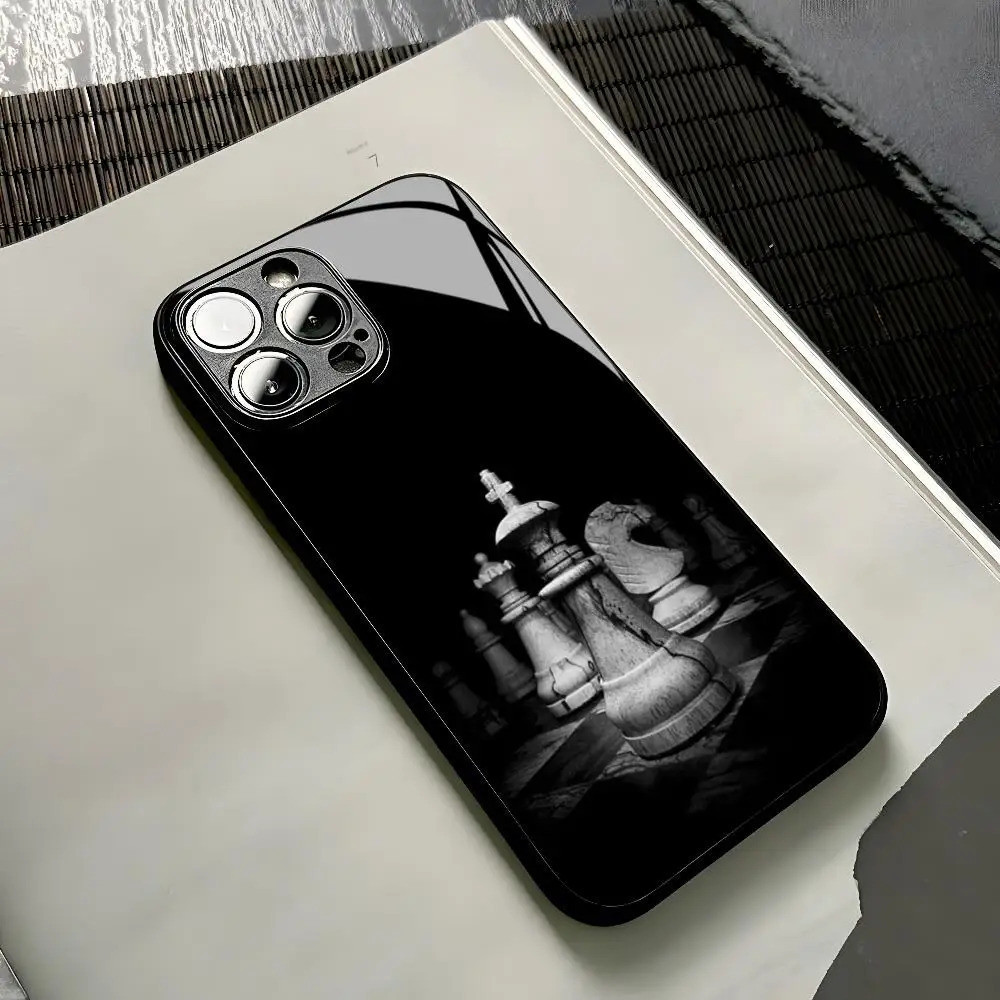 BL-1 หมากรุกสีดําและสีขาวเคสโทรศัพท์สําหรับ Iphone 17, 13 12 Mini X Xr Xs 8 7 Puls 6 แก้ว