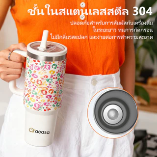 Oracasa（40oz/1200ml）แก้วน้ำสแตนเลสแบบถือพร้อมหลอดสองชั้นความจุขนาดใหญ่สำหรับเล่นกีฬาแบบสูญญากาศกลางแจ้ง