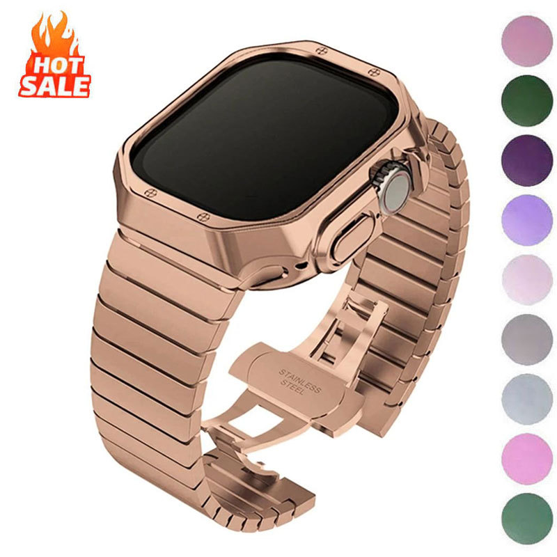 สายสแตนเลส + กรณี TPU ฝาครอบสําหรับ Apple Watch 38/40/41/42 มม.45 มม.46 มม.49 มม.IWatch Series 11 10 9 8 7 6 5 4 3 2 1SE Ultra