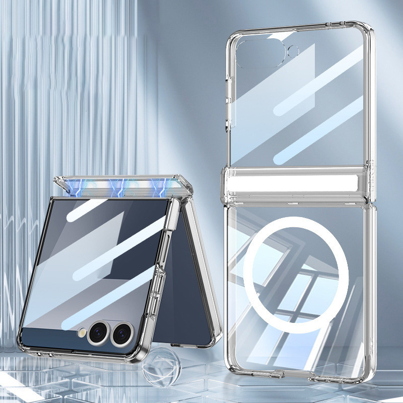 สําหรับเคสโทรศัพท์ Samsung Galaxy Flip 7 Flip 7 กรณีฟิล์มเคสในตัวในตัวแม่เหล็กโปร่งใส Flip 7 shell