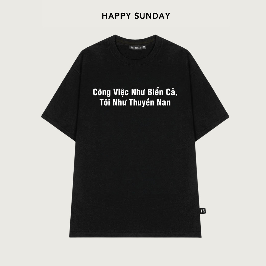 แบรนด์ท้องถิ่น Happy Sunday Work Like the Sea เสื้อยืดทรงหลวม Unisex