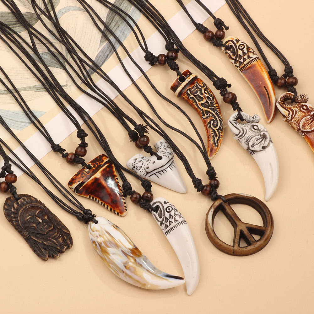 จี้สร้อยคอนีซชิกสไตล์ชาติพันธุ์สำหรับทั้งผู้ชายและผู้หญิง ดีไซน์ฟันฉลามและ.gaช้าง LMB3