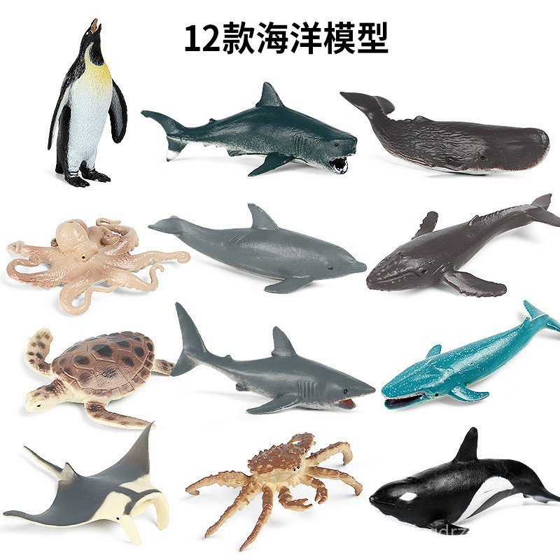 จําลองสัตว์ทะเลของเล่นรุ่นตกแต่งฉาก Mini Megalodon Killer Whale Blue Whale Big White Shark Penguin D