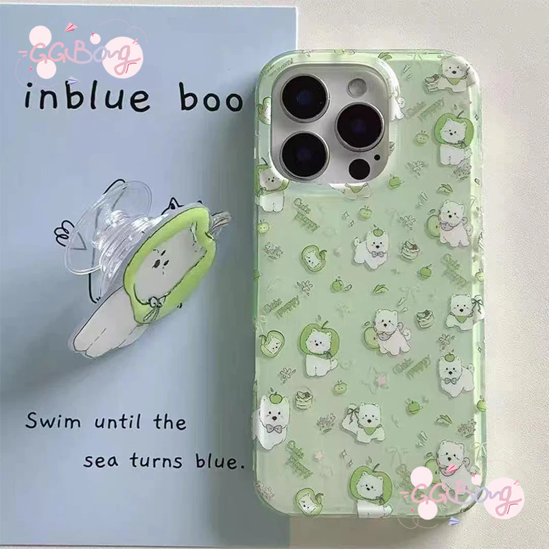 เหมาะสำหรับ 16สำหรับ IPhone 13 15 17 air 16 11 14 12 Pro Max 15 PlusเคสซิลิโคนIMDลายการ์ตูนน่ารักรูปลูกสุนัขผลไม้สีเขียว