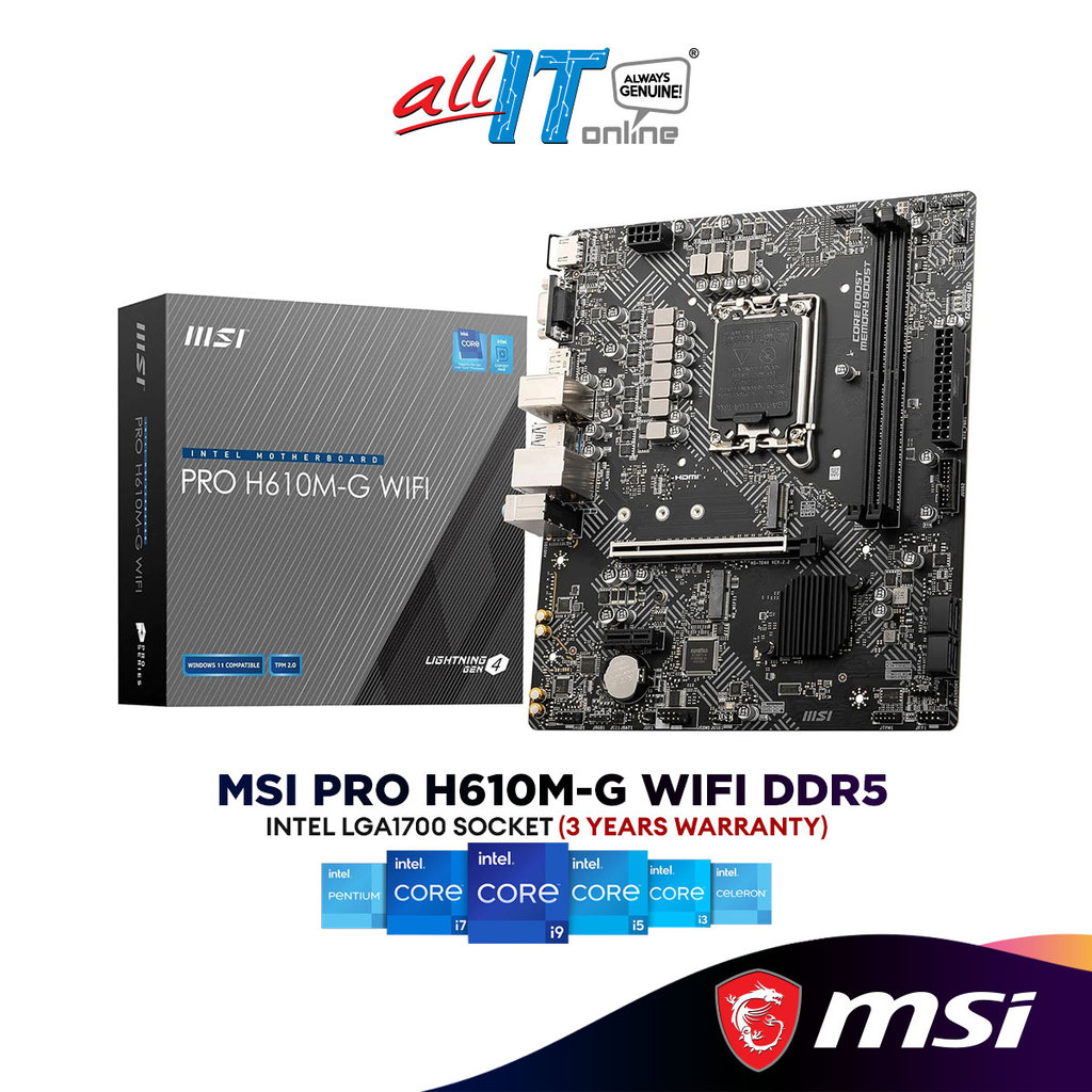 MSI PRO H610M-G WIFI DDR5 Micro ATX (mATX) เมนบอร์ด Intel Intel LGA1700 ซ็อกเก็ต
