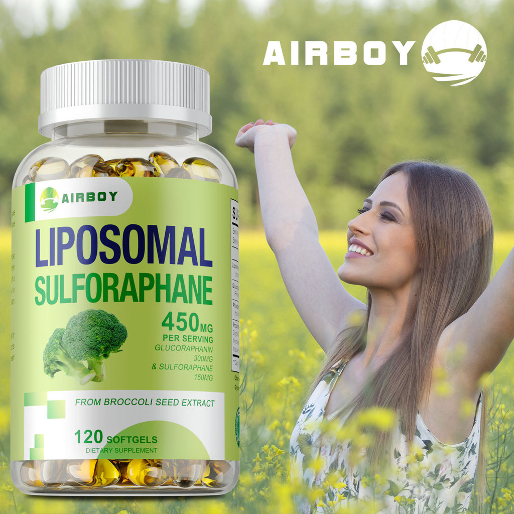 AIRBOY LIPOSOMAL SULFORAPHANE สารสกัดซัลฟอร์พันธ์ 450 มก. จากเมล็ดบรอกโคลี - 30/60/120 แคปซูล ผลิตในอเมริกา