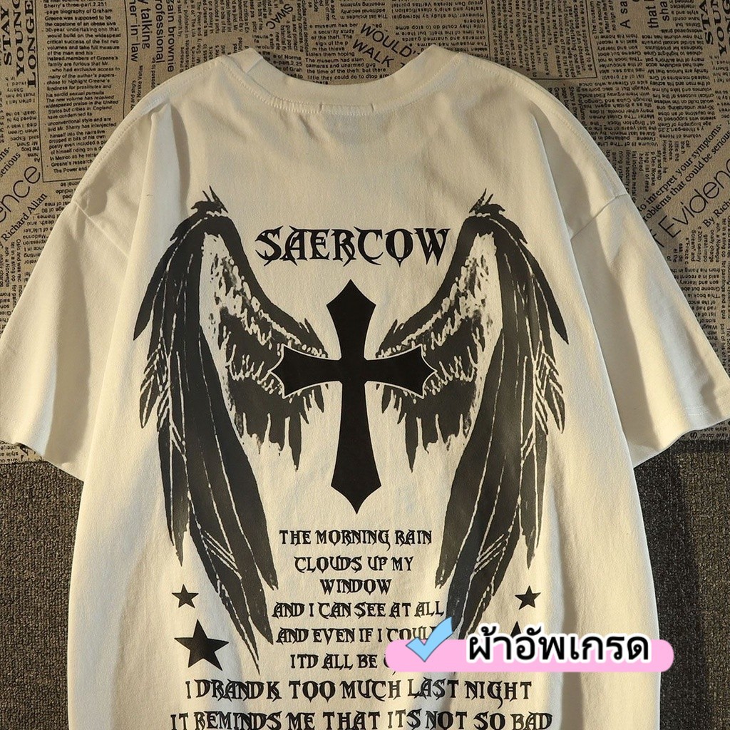 【ส่งจากไทย】เสื้อยืดลําลอง แขนสั้น คอกลม พิมพ์ลายตัวอักษร แฟชั่นสําหรับผู้ชาย และผู้หญิง
