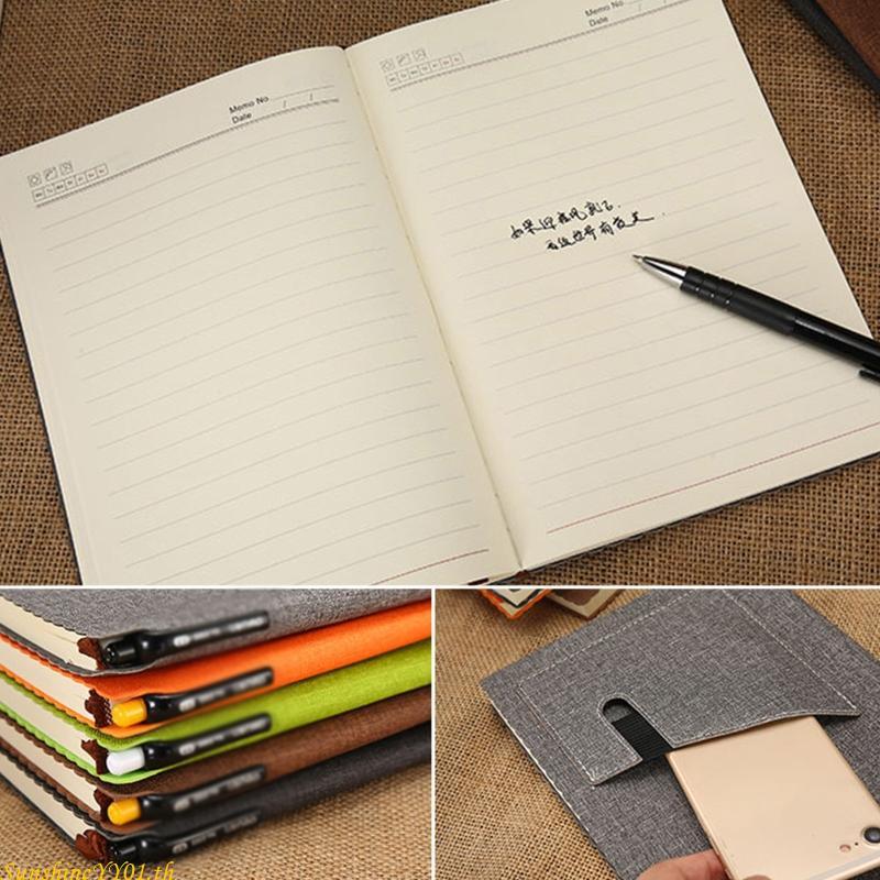 SUN A5 B5 โน๊ตบุ๊คสํานักงานพร้อมช่องเสียบปากกาผู้ถือบัตรหนัง Notepad ส่วนบุคคลวารสาร