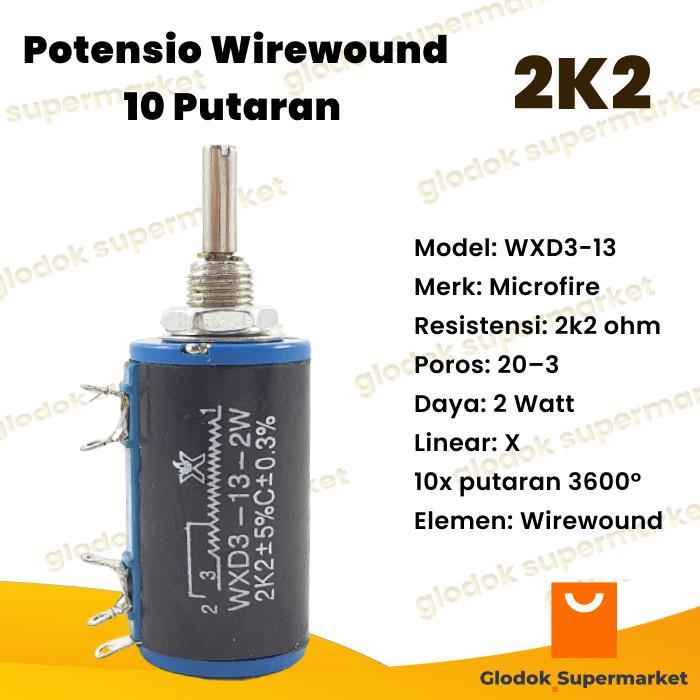 Wirewound Potentiometer 10 หมุน WXD313 2W 2k2 Microfire Multiturn Precision WXD3-13 2 วัตต์