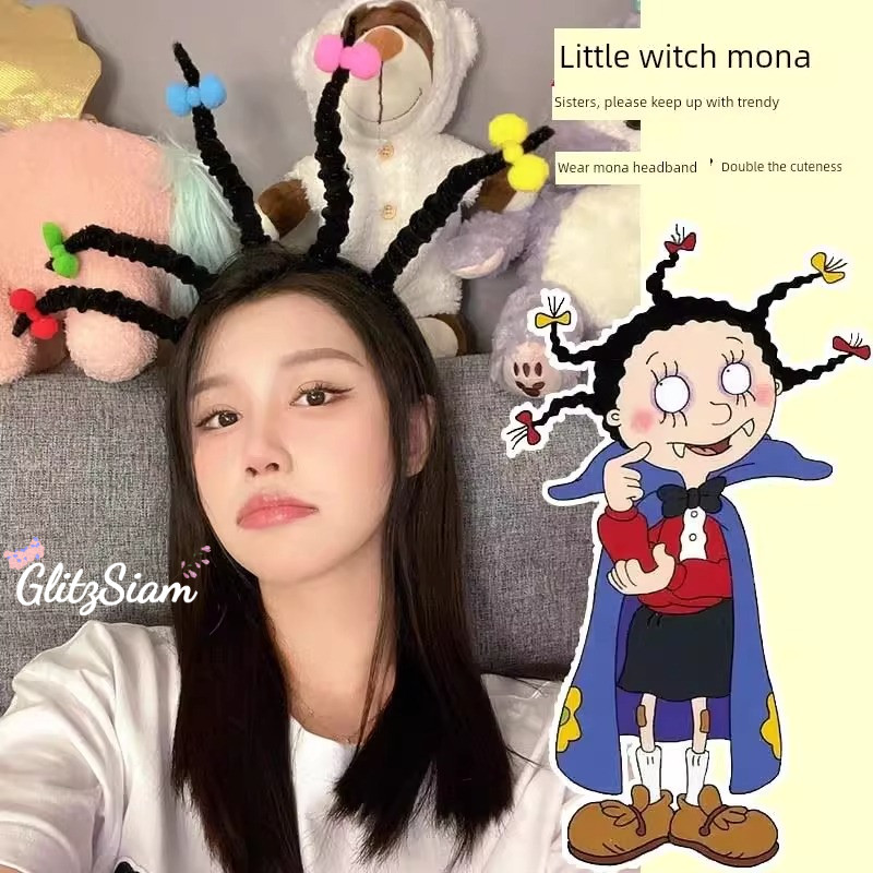Glitzsiam ที่คาดผมถักลายแม่มดน้อย เครื่องประดับผมตลกๆ ธีมฮาโลวีน สร้างสรรค์และตลก สไตล์ตลกๆ.