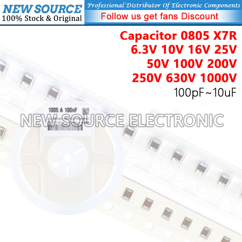 [10-20 ชิ้น] 0805 SMD 6.3V 10V 16V 25V 50V 100V 200V 250V 630V 1000V X7R ตัวเก็บประจุ 100pF 10uF 470
