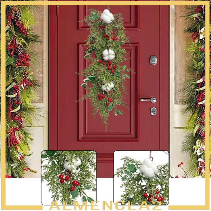 [Almencla2] ประดิษฐ์คริสต์มาส Swag สมจริง 68 ซม.บันไดตกแต่งแขวน Garland ประตู Swag สําหรับประตูเตาผิ