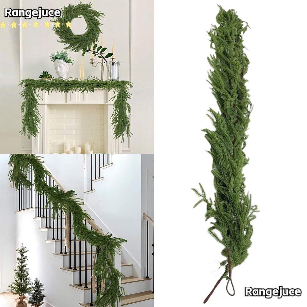 RANGEJUCE พวงหรีดสนคริสต์มาส, เครื่องประดับบันได, ตกแต่งเตาผิงเทียม Norfolk Pine Garlands, Party Supplies 180 ซม.แขวนผนัง Cedar Greenery หวาย