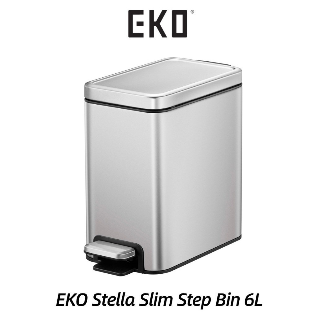 Eko Stella Slim Dustbin 6L Soft Closing Waste Bin Stainless Steel Step Bin Trash Bins Garbage Recycl