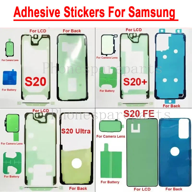 สําหรับ Samsung Galaxy S20 S20 Plus S20 Ultra S20 FE หน้าจอ LCD ฝาหลังแบตเตอรี่กล้องกันน้ํากาวสติกเกอร์เทป