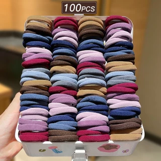 100ชิ้นที่มีสีสันยืดหยุ่นสูงผมผูก,ไม่มีความเสียหายลื่นยางรัดอุปกรณ์ผมสําหรับผู้หญิง