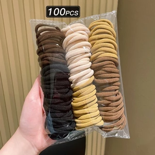 100ชิ้นที่มีสีสันยืดหยุ่นสูงผมผูก,ไม่มีความเสียหายลื่นยางรัดอุปกรณ์ผมสําหรับผู้หญิง