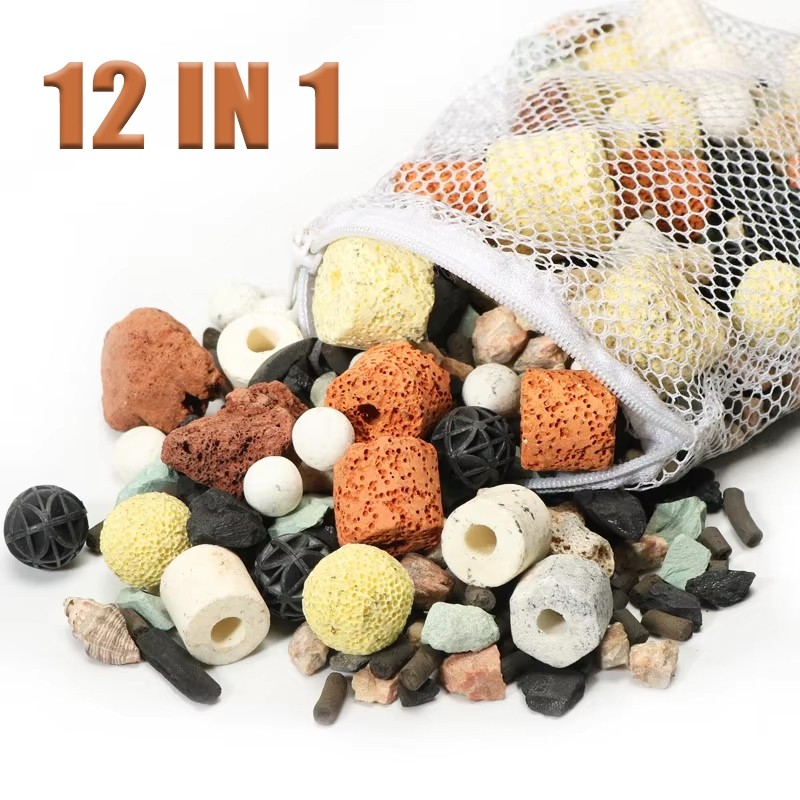 หินภูเขาไฟ หินกรอง รุ่น 12in1 หินกรองน้ำ เซรามิค ถังปลา ตู้ปลา กรองน้ำตู้ปลา น้ำใสสะอาด สุขภาพปลาดี