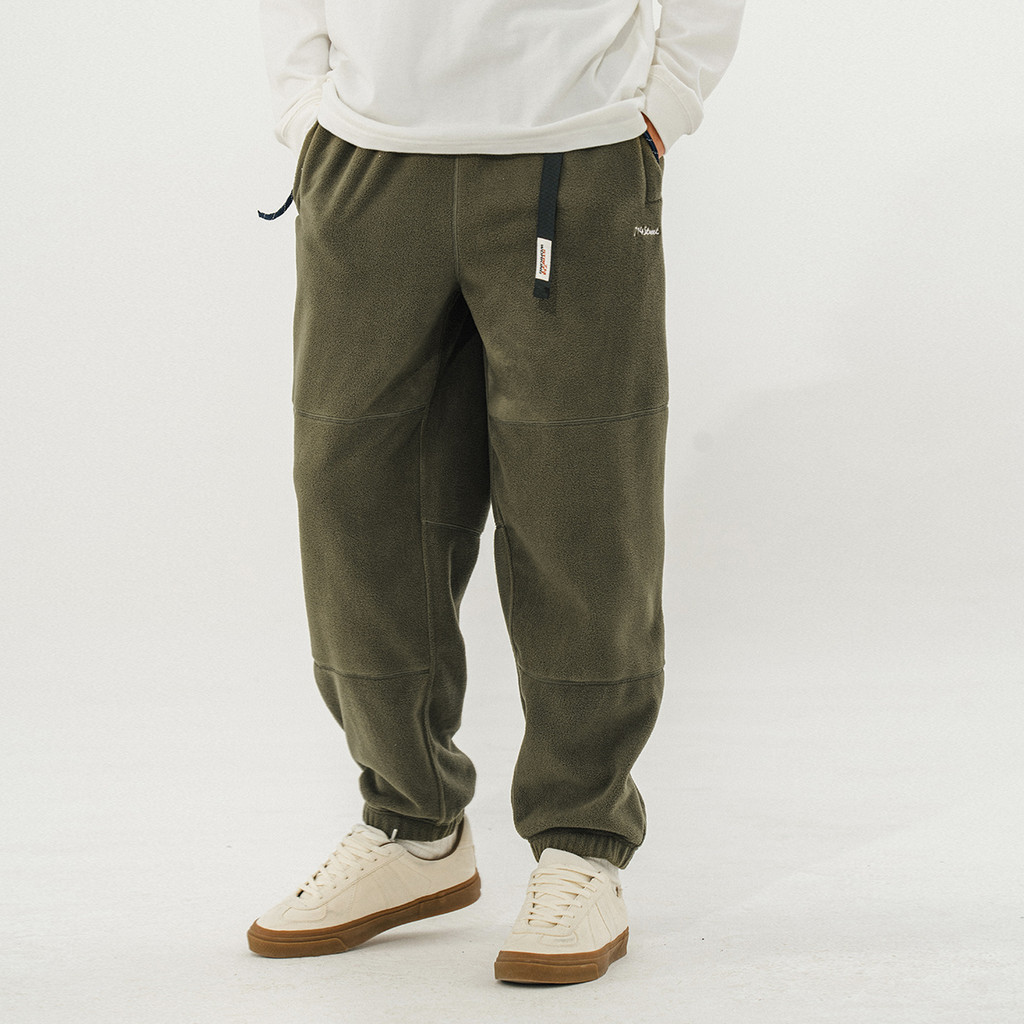 714street Polar ขนแกะ Sweatpants ผู้ชายฤดูหนาวหลวมตรง Sweatpants หลวม Street สวมใส่ขนแกะซับกางเกง