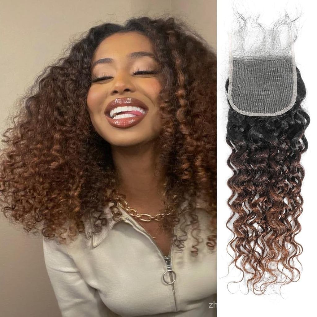 12A Ombre สีน้ําตาลน้ํา Wave 4x4 HD โปร่งใสลูกไม้ปิดผมมนุษย์,ช็อกโกแลตเกาลัดสีน้ําตาล 3 โทนสี T1B/2/