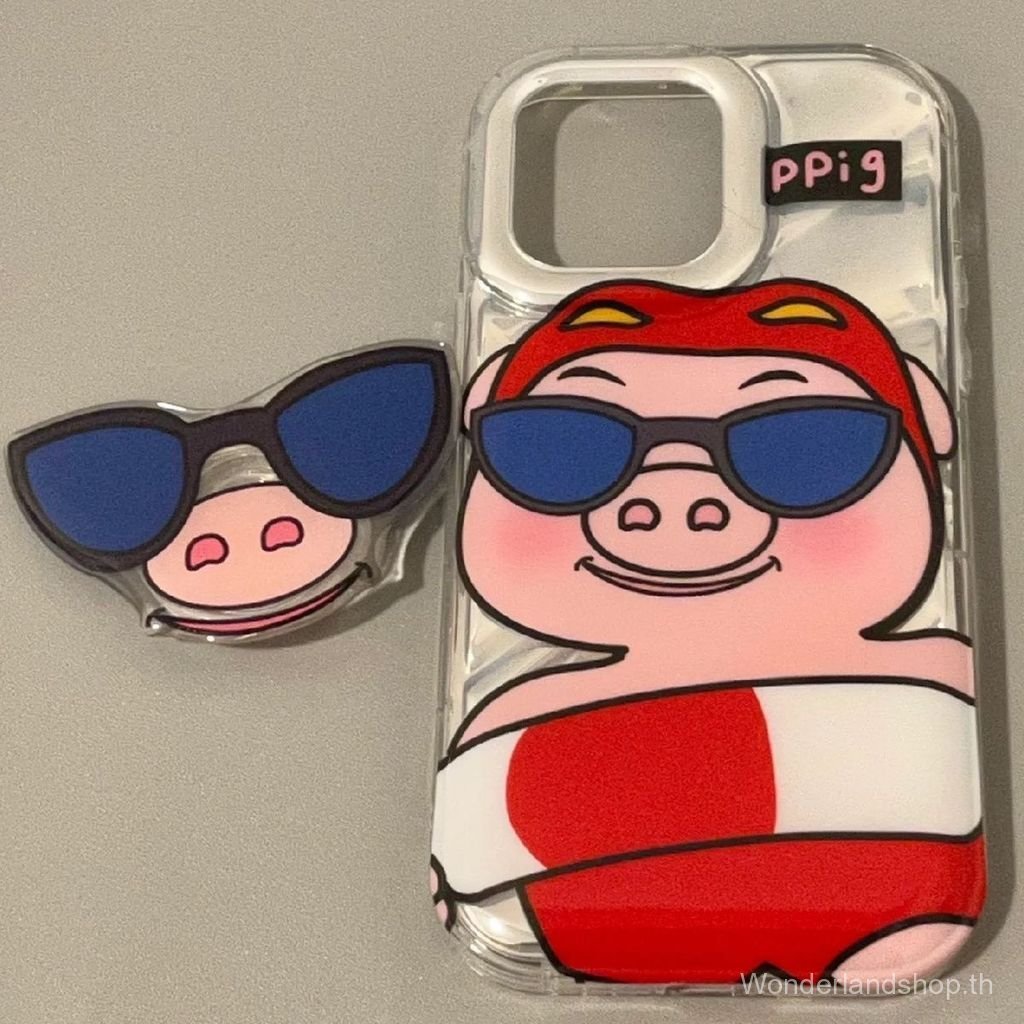แหวนว่ายน้ํา Piglet Apple 15promax Case iPhone13/14 Inner Twill 12 ที่วางแว่นกันแดด