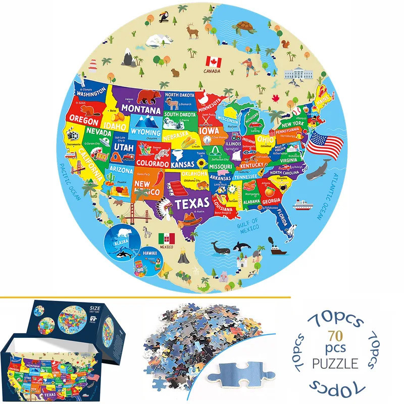 70 Pieces USA Map Jigsaw Puzzles for Adults Home Decor Games Family Fun Floor Puzzles Educational To
