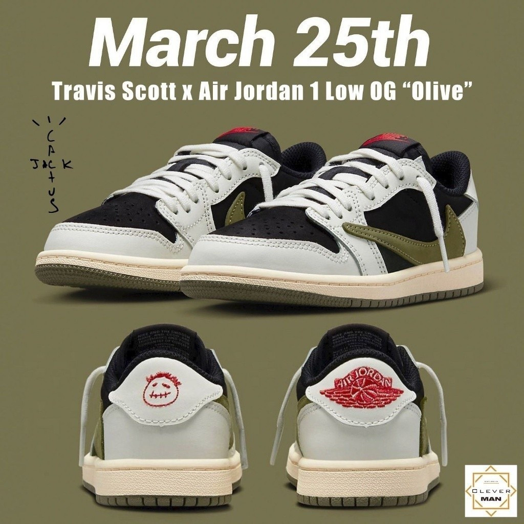 Travis Scott X Air Jordan 1 low "ololive" รองเท้าผ้าใบสีขาวครีมสีดําสําหรับผู้ชาย A6C3