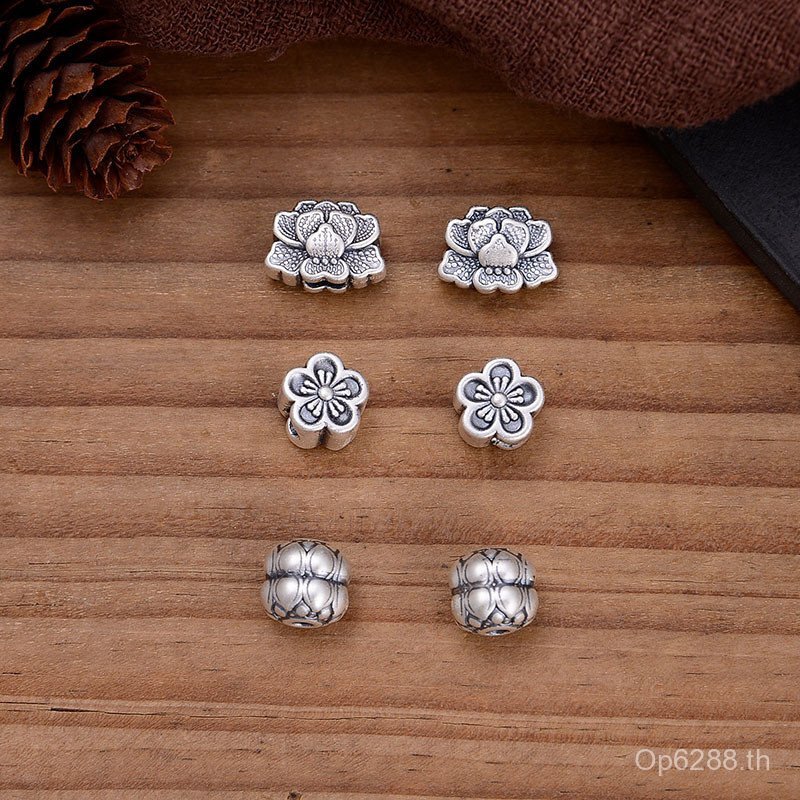 Hard Silver Vertical Hole S999 อุปกรณ์จับ Lotus และขายส่ง 3D ลูกปัดถักเชือก Spacer ลูกปัดเงินแท้ Pea