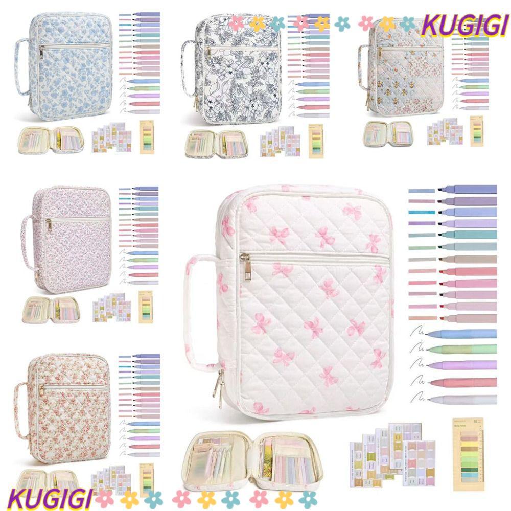 KUGIGI Bible Cover Bag,กระเป๋าซิป Handle Bible Cover , การออกแบบดอกไม้ Bible Journaling Kit Church