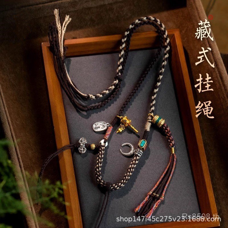 Wenwan Lanyard ขี้ผึ้งแบบท้องถิ่นสไตล์ทิเบต Handmade Amulet สร้อยคอถักด้วยมือจากผ้าฝ้าย SFF5