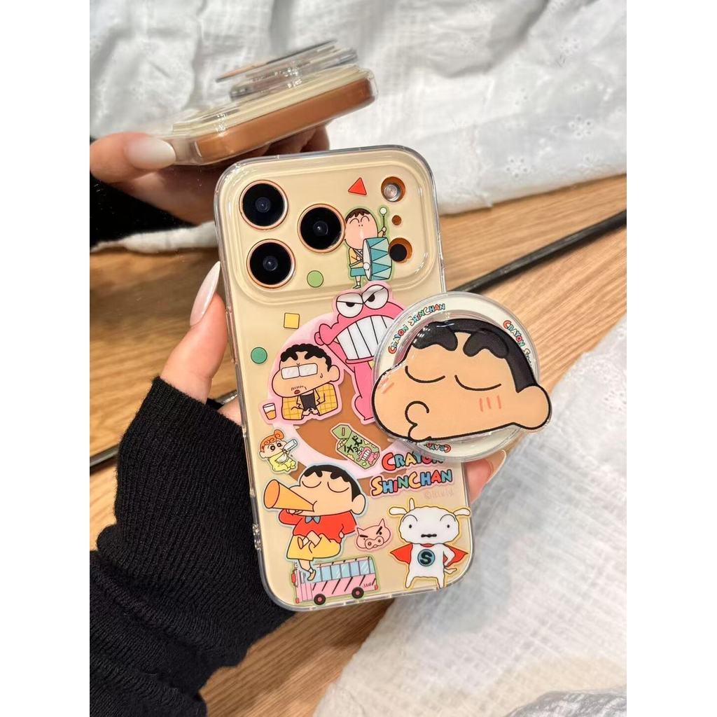 ขาตั้งแม่เหล็กการ์ตูนน่ารักเคสโทรศัพท์สําหรับ IPhone 15 14 17 17 Pro Max 14pro 16pro 15pro 17pro ฝาครอบป้องกัน Hard Glitter Simple Clear