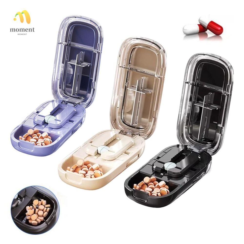 MOMENT Quartering Pill Cutter, Divider Organizer ยาแท็บเล็ตกล่องเก็บยา,กันฝุ่น Crusher Pill Cutter ส