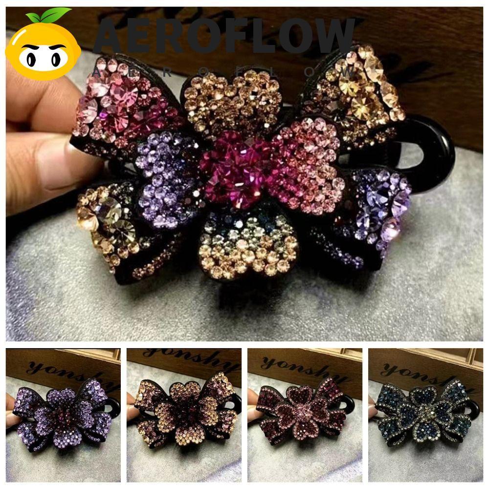 AEROFLOW ดอกไม้คริสตัล Hairpins, U-shape Bowknot Rhinestone ดอกไม้กิ๊บ, Elegant หางม้าคลิปเพทายสไตล์เกาหลีผู้หญิง Duckbill คลิป Party