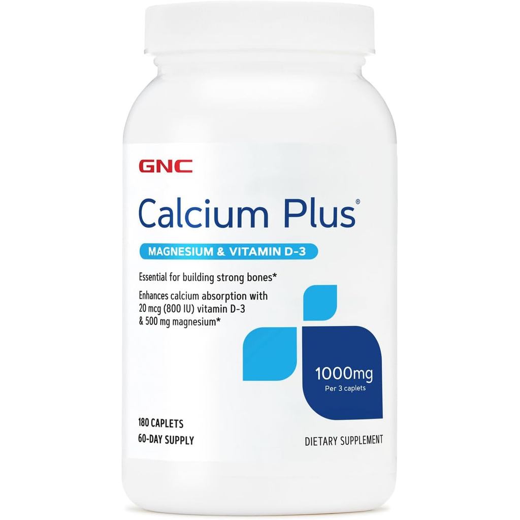 GNC Calcium Plus Magnesium & Vitamin D-3 1000mg, Essential for Building Bones Strong, 180 Count