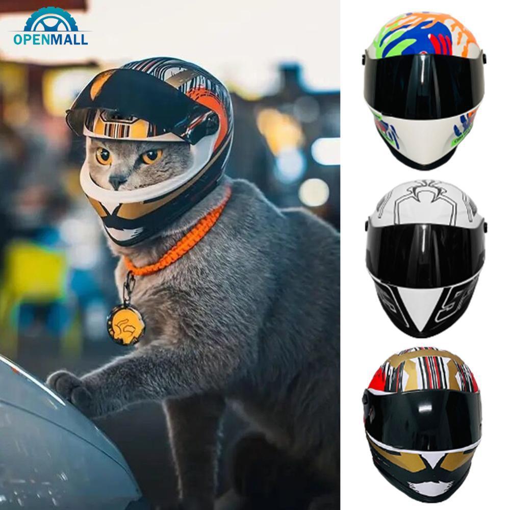 OPENMALL หมวกกันน็อคแมวสัตว์เลี้ยงกลางแจ้งหมวกกันน็อคขนาดเล็กสุนัขขนาดเล็ก Graffiti หมวกกันน็อครถจัก