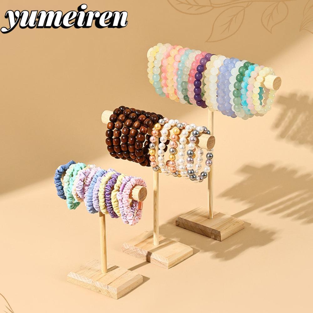 YUMEIREN ขาตั้งเครื่องประดับไม้เนื้อแข็ง T-Bar ชั้นวางสร้อยข้อมือสร้อยคอ สำหรับจัดระเบียบบนโต๊ะ เรียบง่าย พกพาสะดวก