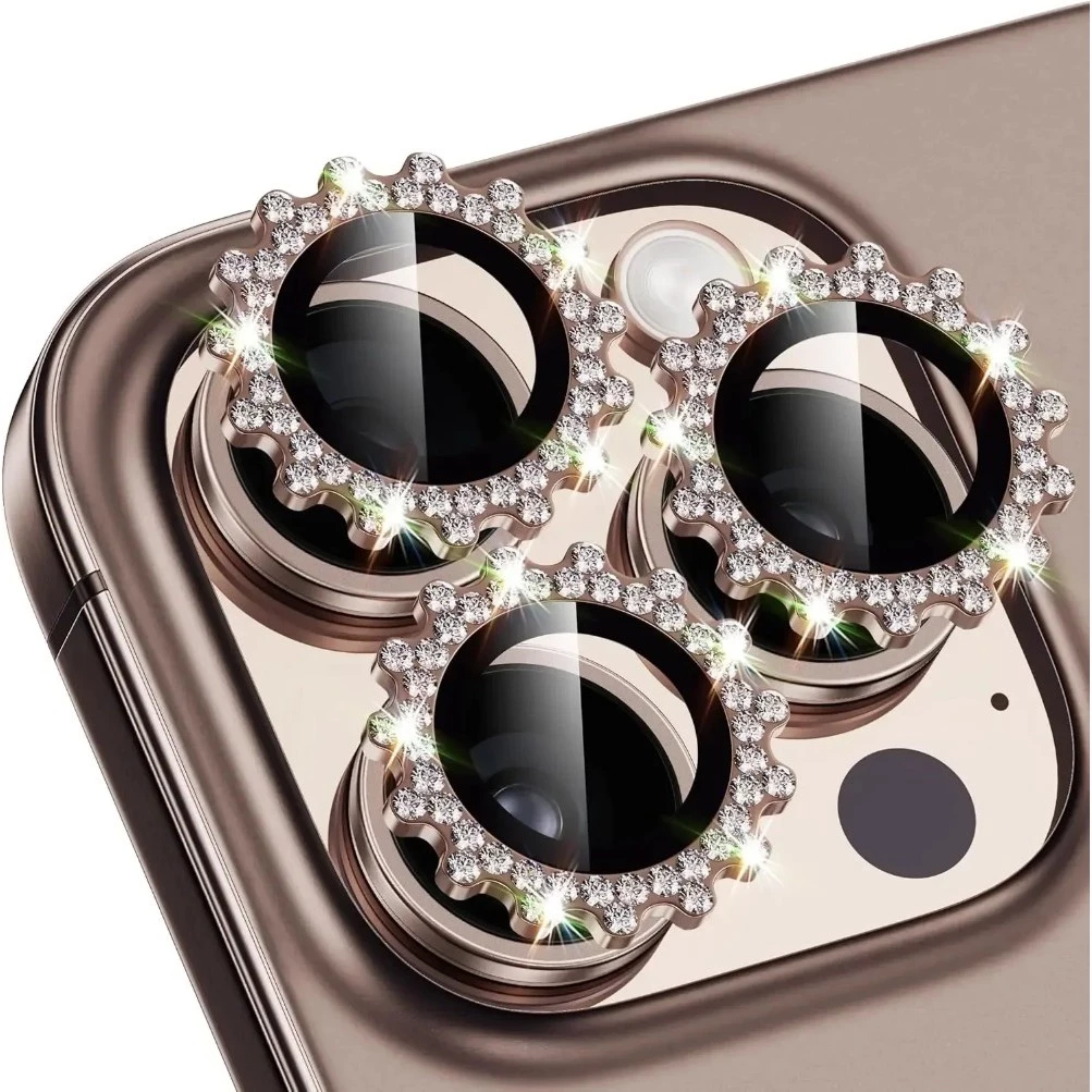 Bling เงา 3D เกียร์โลหะเพชรกล้องด้านหลังป้องกันแหวนสําหรับ iPhone 17 11 12 13 14 15 16 Pro Max Plus Air Mini แฟชั่น HD คลุมทั้งหมดเลนส์กระจกนิรภัย Anti Scratch ฟิล์ม