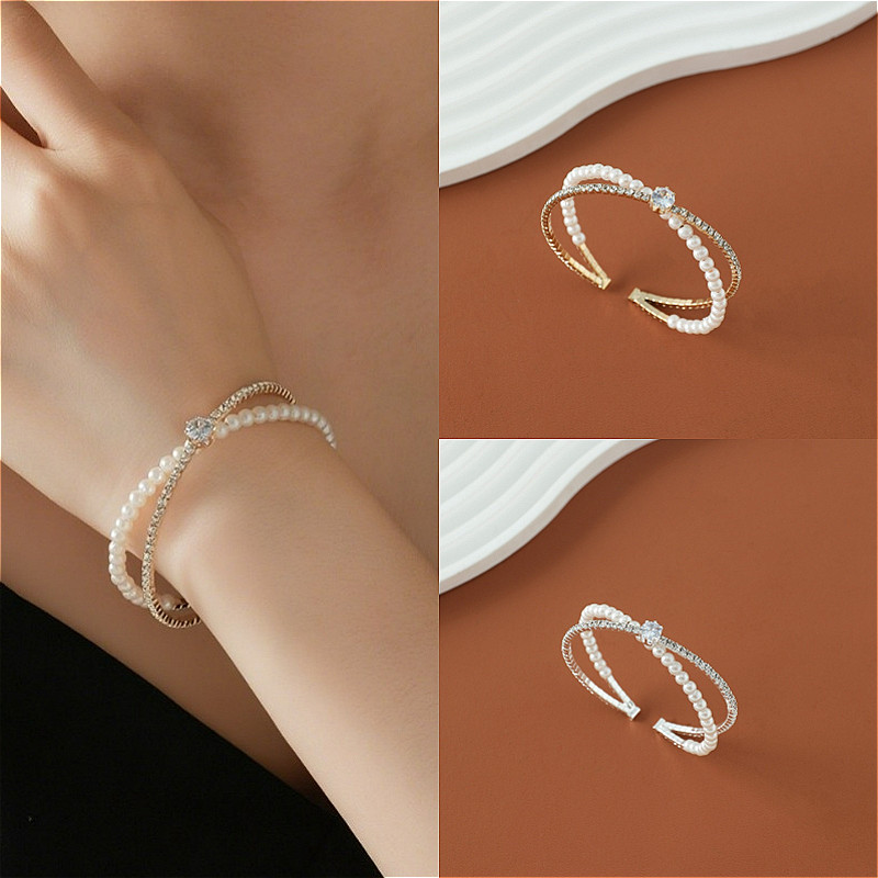 กำไลข้อมือ Simple Cross Pearl กะทัดรีและหรูหรา พร้อมคริสตอล Swarovski สำหรับเครื่องประดับแฟชั่นผู้หญิง