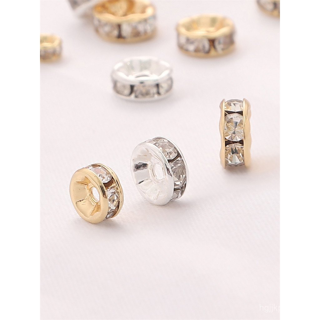 สร้อยข้อมือSpacerและแหวนเพชร เพชรขาวเคลือบด้วยทองคำ14K พร้อมลูกปัดทำด้วยมือWG6S