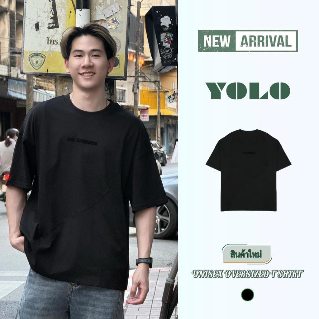 YOLO เสื้อยืด OVERSIZE เสื้อยืด ยืดแขนสั้น คอกลม แขนสั้น สีพื้น Y251113