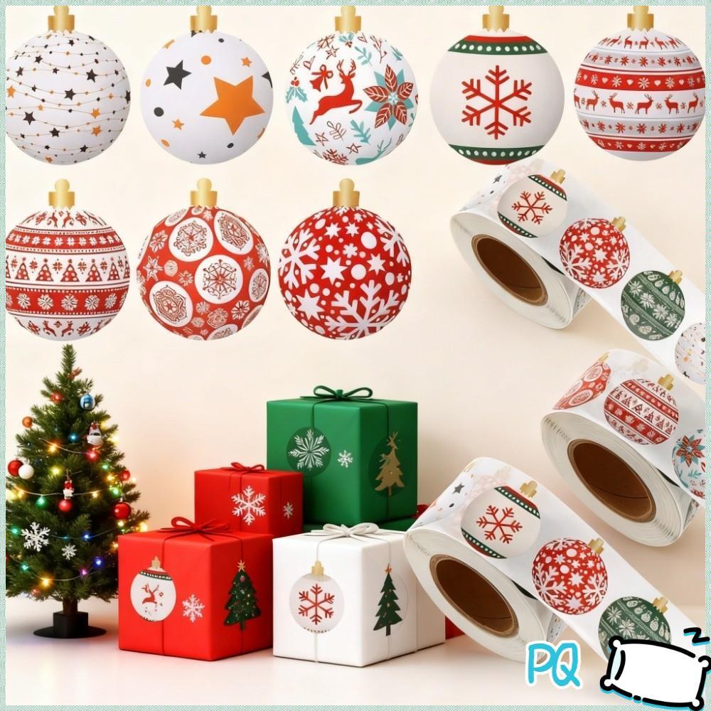 PQ 500 ชิ้น Merry Christmas สติกเกอร์,ป้ายซีล Xmas Ball/Snowflake Christmas Theme Roll สติกเกอร์, 20
