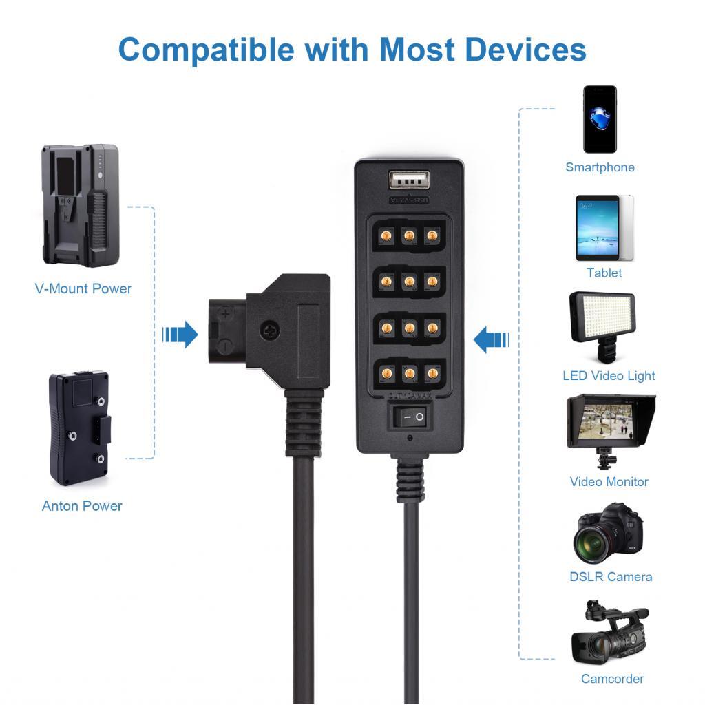 Mallcenter1he-th-sip-tw Andoer D-Tap B ประเภทซ็อกเก็ต D-tap ชาย 8 พอร์ตหญิง Splitter ขั้วต่อสายไฟพร้