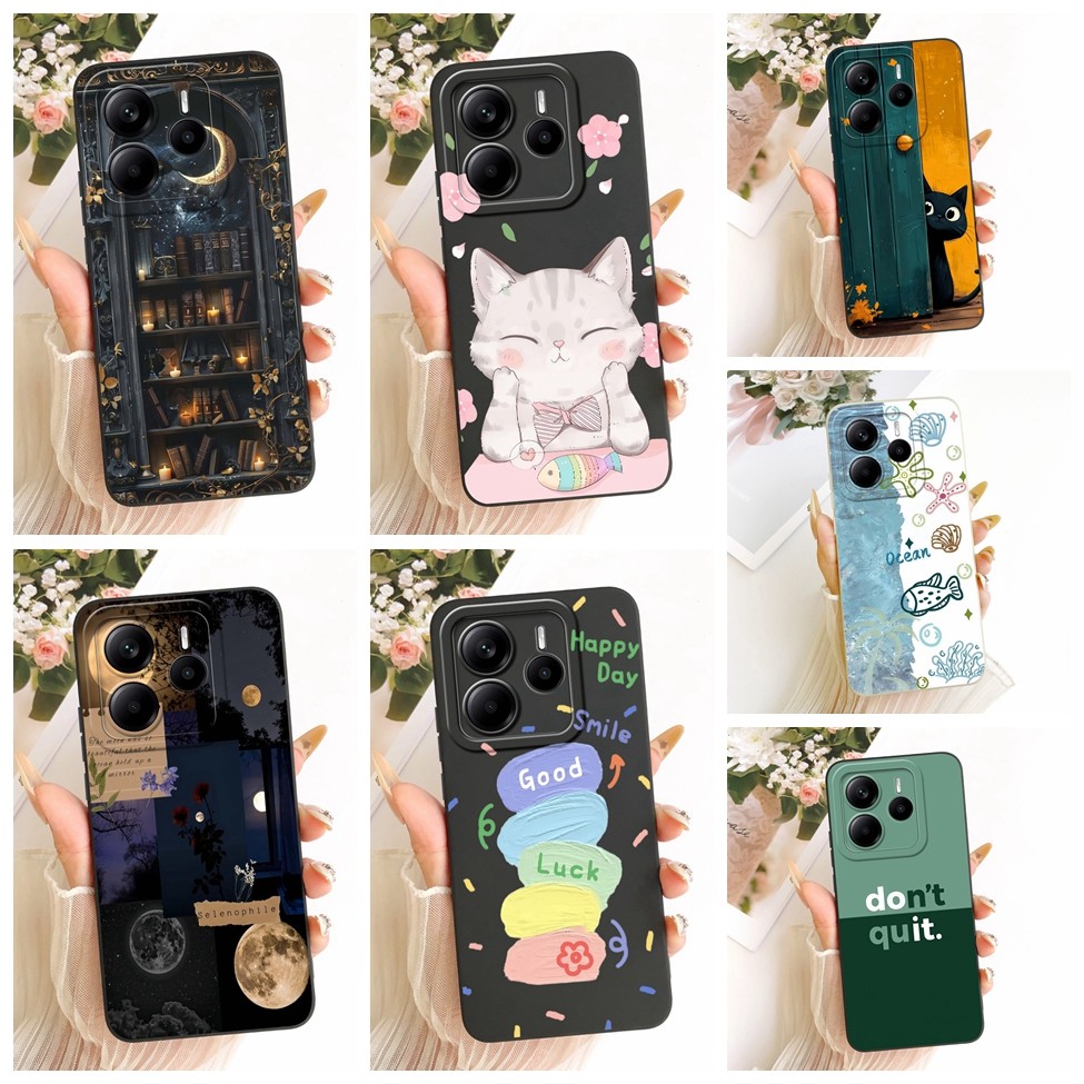Global สําหรับ Redmi หมายเหตุ 14 4G ปลอกซิลิโคนแฟชั่นดอกไม้ Kawaii น่ารัก 2D ทาสีเคสโทรศัพท์ 24117RN